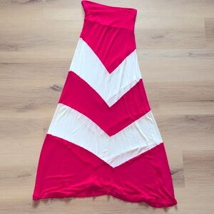 Hot Pink and Whote Maxi Skirt high waist Small Chevron
